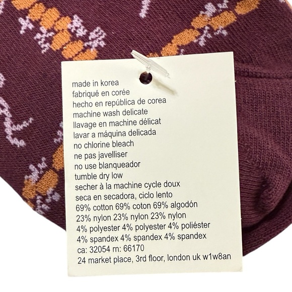 Free People Bow Grid Crew Socks – Plum & Orange - Picture 4 of 4